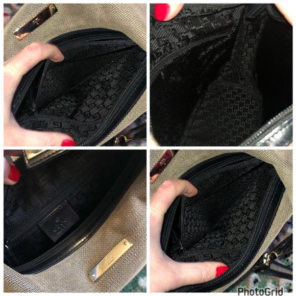 Gucci AUTHENTIC Vintage Neutral Canvas Leather Trim Shoulder Bag - Picture 4 of 7